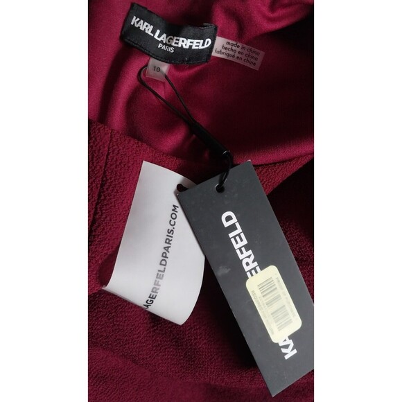 NWT Karl Lagerfeld Lace Embroidered Dres 10 Burgundy Knee Length 3/4 Sleeve - Picture 7 of 7